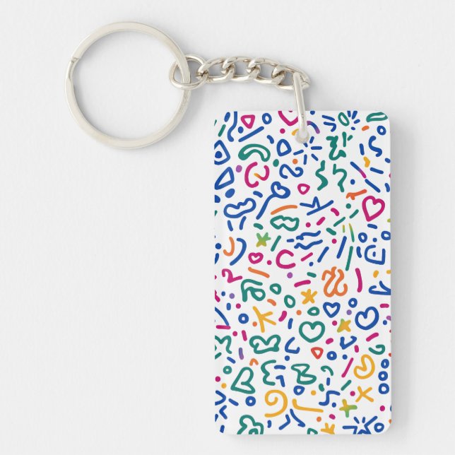 Fun doodle colourful vibrant shapes key ring (Front)