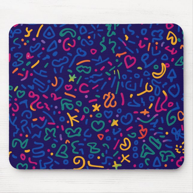 Fun doodle colourful vibrant shapes  mouse pad (Front)