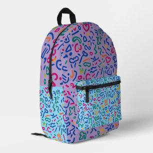 Fun doodle colourful vibrant shapes printed backpack