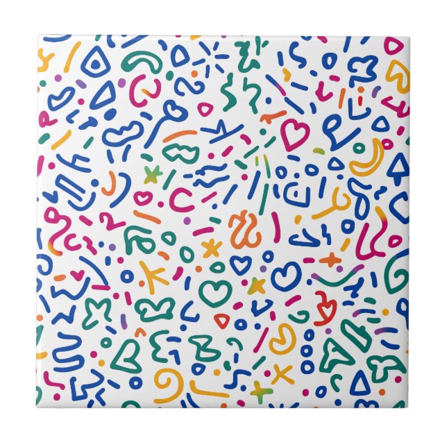 Fun doodle colourful vibrant shapes  tile (Front)
