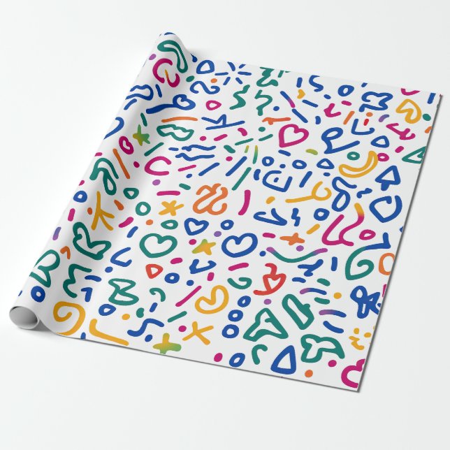 Fun doodle colourful vibrant shapes  wrapping paper (Unrolled)