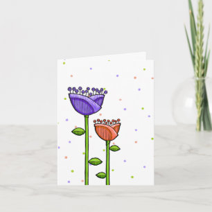 Fun Doodle Flowers purple orange dots Note Card