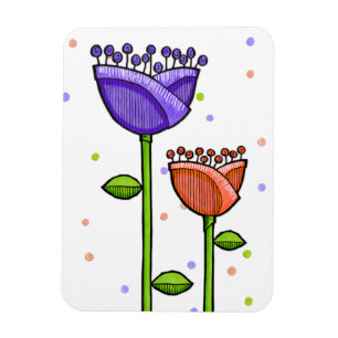 Fun Doodle Flowers purple orange dots Premium Magnet