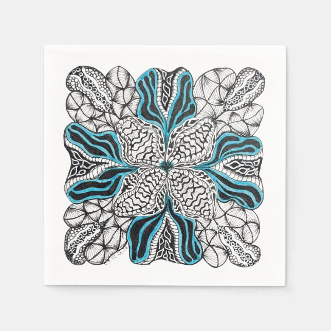 Fun Doodle in Black, White, Blue Paper Napkin (Front)