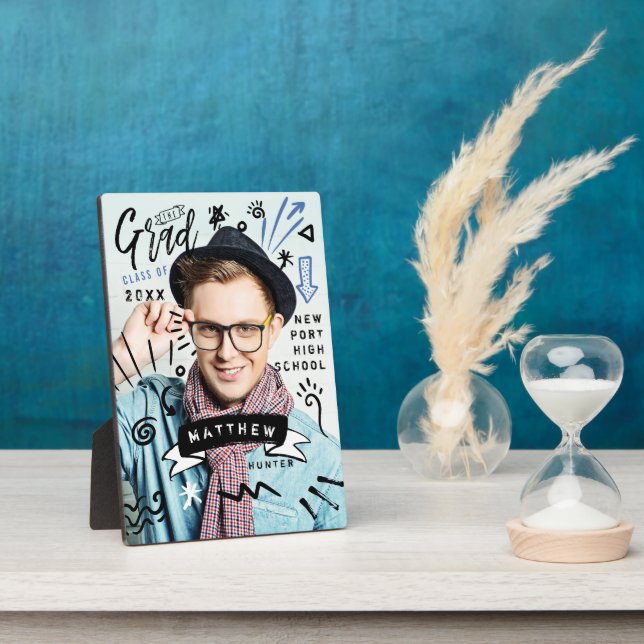 Fun Doodle Sketch Magazine Cover Grad Photo Plaque (Side)