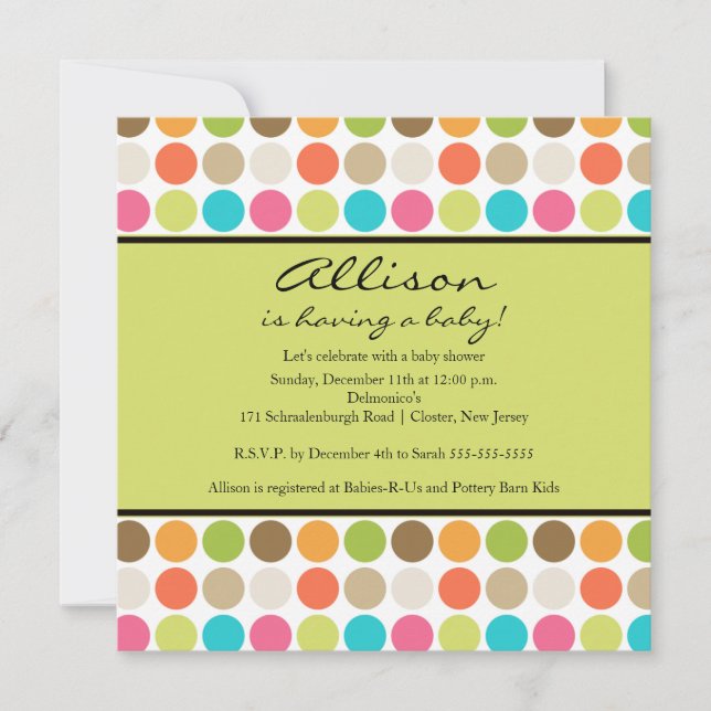 FUN Dots GREEN Baby Girl or Boy Shower Invitation (Front)