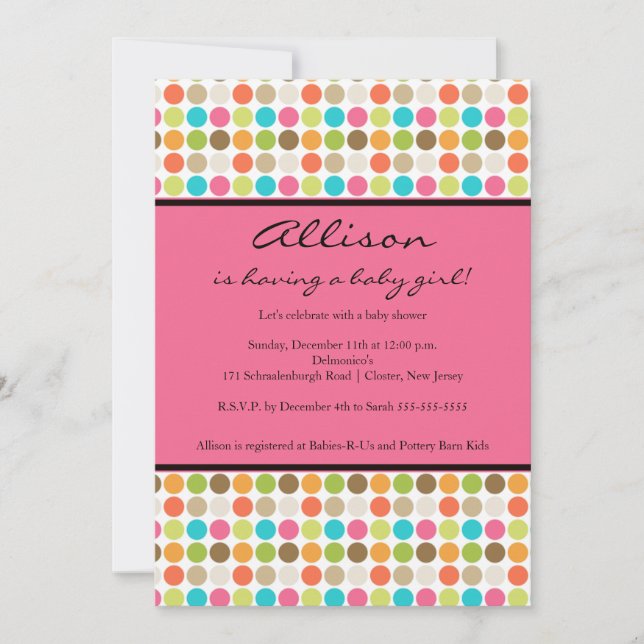 FUN Dots PINK Baby Girl Shower Invitation (Front)