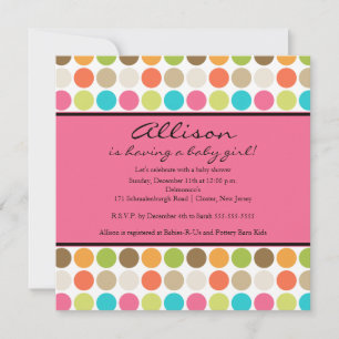 FUN Dots PINK Baby Girl Shower Invitation