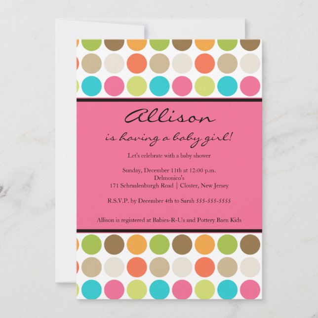 FUN Dots PINK Baby Girl Shower Invitation (Front)