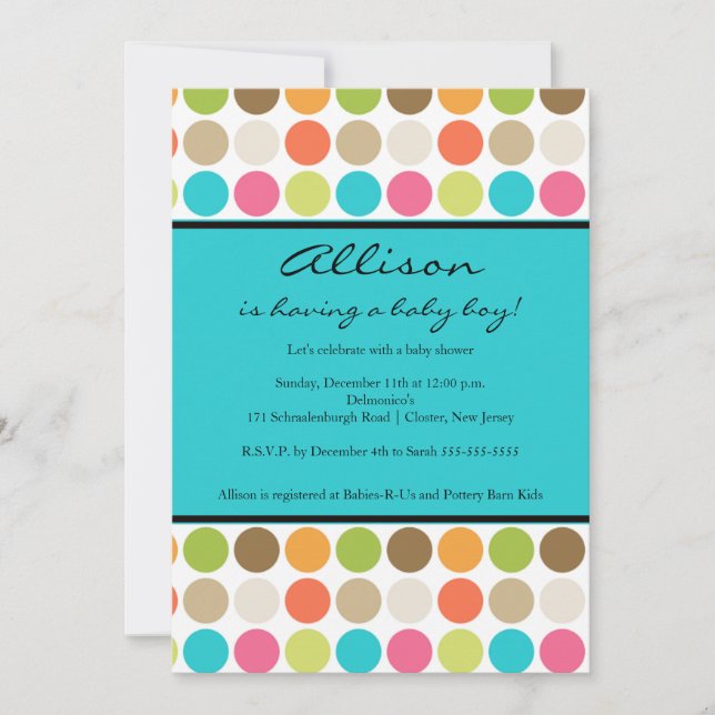 FUN Dots TURQUOISE Baby Girl or Boy Shower Invitation (Front)