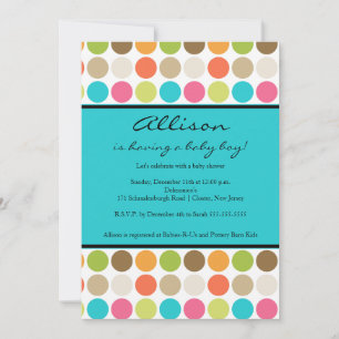 FUN Dots TURQUOISE Baby Girl or Boy Shower Invitation