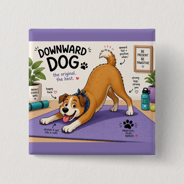 Fun Downward Dog Design  15 Cm Square Badge (Front)