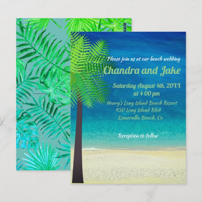 Fun dreamy beach wedding invitation postcard (Front/Back)