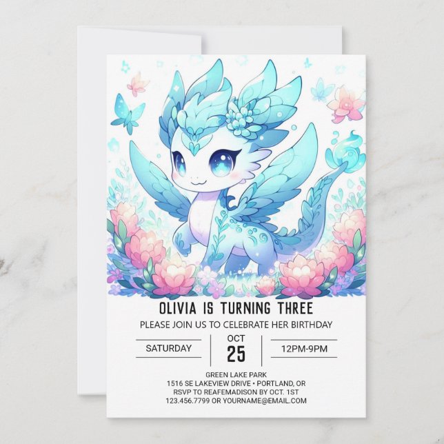 Fun Dreamy Dragon Birthday Invitation (Front)