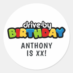 Fun Drive By Birthday Parade Party Classic Round Sticker