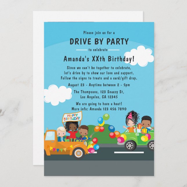 Fun Drive By Birthday Parade Party Photo Invitation (Front/Back)