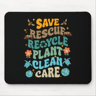 Fun Earth Day Save Rescue Recycle Plant Clean Care Mouse Pad
