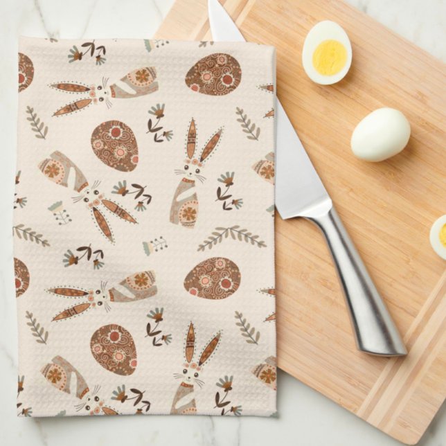 Fun Easter Bunny and Egg Folk Pattern Tea Towel (Creator Uploaded)
