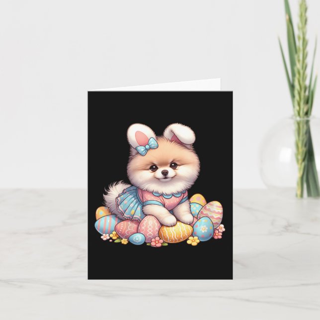 Fun Easter Day Pomeranian Bunny Costume  Card (Front)