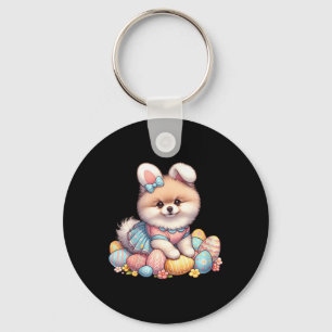 Fun Easter Day Pomeranian Bunny Costume Key Ring
