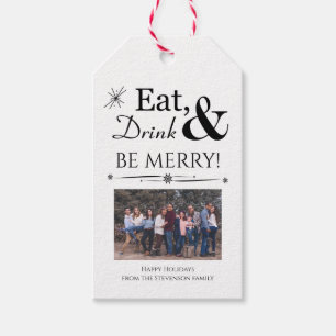 Fun Eat Drink & Be Merry Photo Retro Christmas Gift Tags