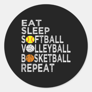 Fun Eat Sleep Softball Volleyball Basketball Boys Classic Round Sticker