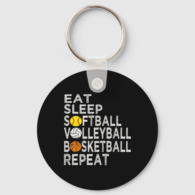 Fun Eat Sleep Softball Volleyball Basketball Boys  Key Ring (Front)