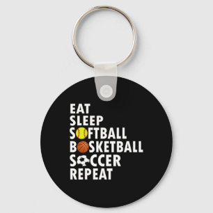 Fun Eat Sleep Softbyll Bysketbyll Soccer Men Boys Key Ring