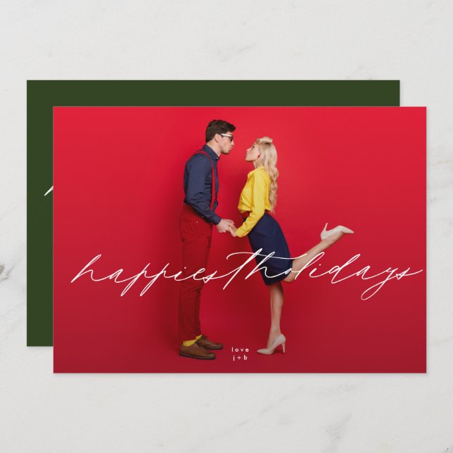 fun editable photo calligraphy Happiest Holiday Card (Front/Back)