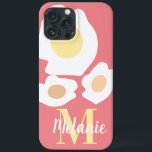Fun Egg Pattern Name Pink iPhone 13 Pro Max Case<br><div class="desc">Cute IPhone Case with Fried Eggs</div>