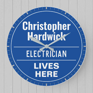 Fun Electrician Wall Plaque Style Large Clock