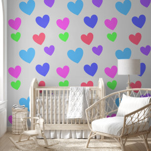 Fun & Elegant Bright Colourful Hearts Pattern Wallpaper
