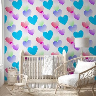 Fun & Elegant Colourful Gliding Hearts Arts Patter Wallpaper