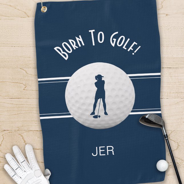 Fun Elegant Golfer Golf Ball Modern Cute Navy Blue Golf Towel (Creator Uploaded)