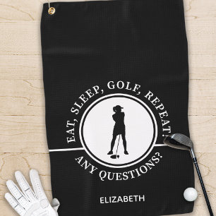 Fun Elegant Golfer Modern Stylish Black & White Golf Towel