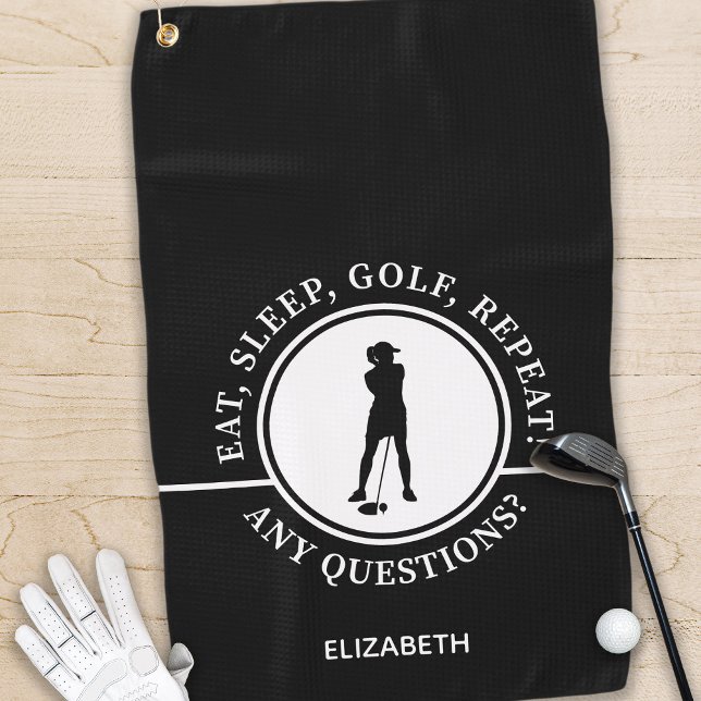 Fun Elegant Golfer Modern Stylish Black & White Golf Towel (Creator Uploaded)