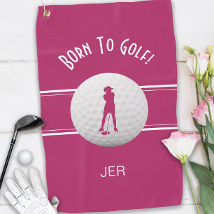 Fun Elegant Golfer Sports Silhouette Pink Modern Golf Towel