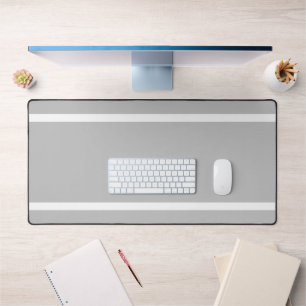 Fun Elegant Light Grey White Edge Racing Stripes  Desk Mat