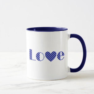 Fun, Elegant LOVE and Heart in Blue Chequered Art Mug