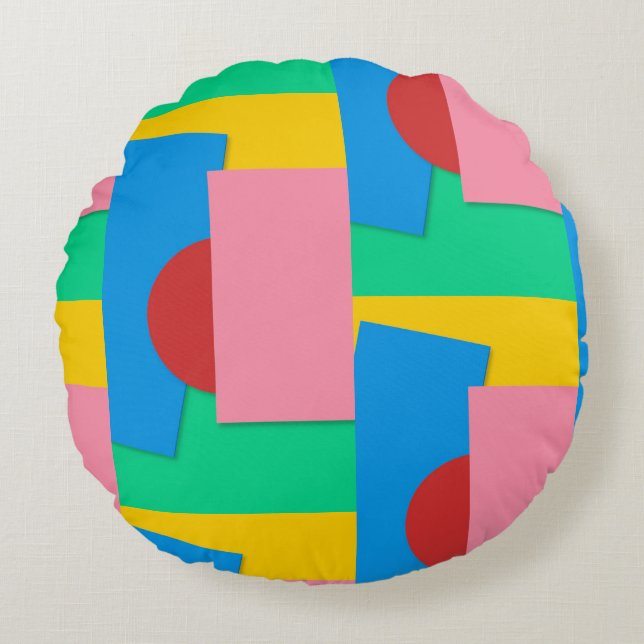 Fun Elegant Modern Colourful Geometric Abstract Ar Round Cushion (Front)