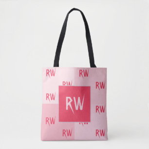 Fun Elegant Monogrammed Soft Rose Pink Dusty Red Tote Bag