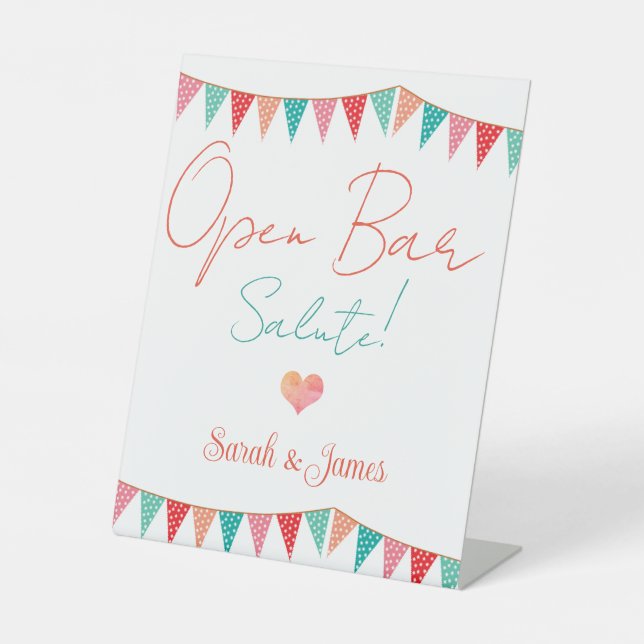 Fun elegant wedding open bar numbers pedestal sign (Front)