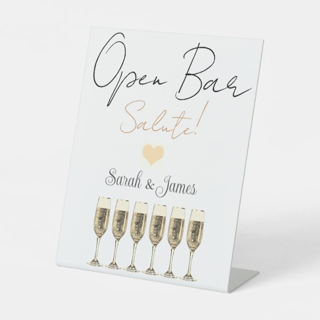Fun elegant wedding open bar numbers pedestal sign (Front)