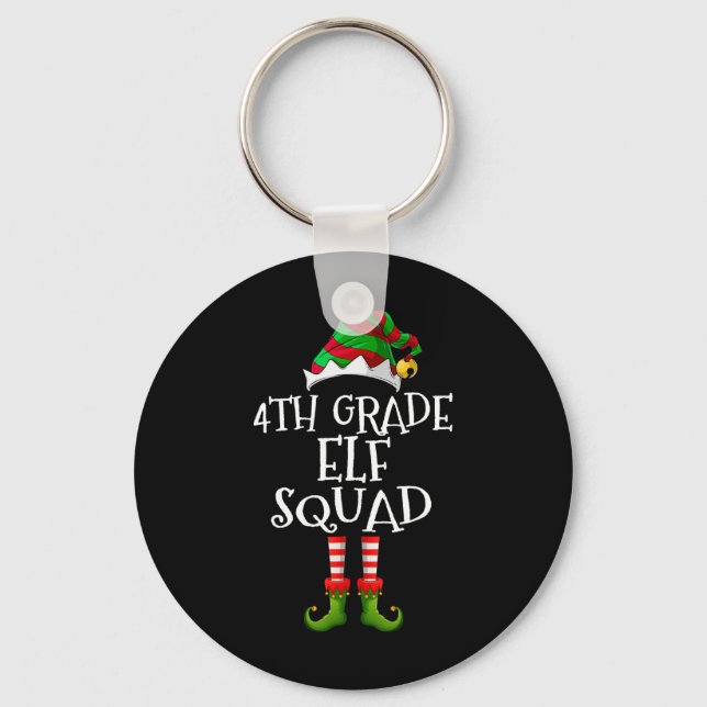 Fun Elf Squad 4th Grade Teacher Christmas Students Key Ring (Front)