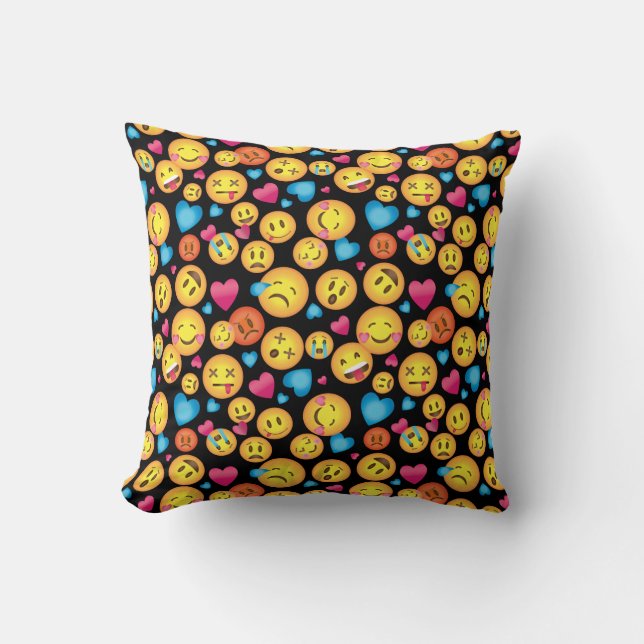 Fun Emoji Print Pillow with Monogram (Front)