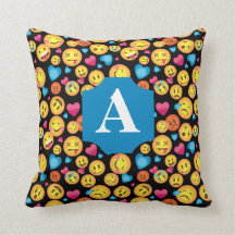 Fun Emoji Print Pillow with Monogram