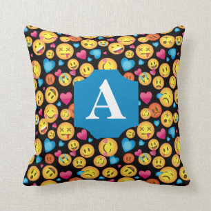 Fun Emoji Print Pillow with Monogram