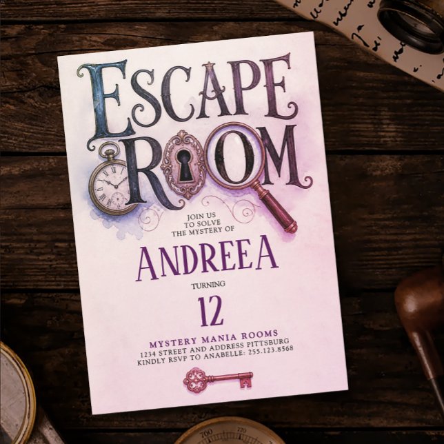 Fun Escape Room Pastel  Pink  Mystery Solving Spy Invitation (Creator Uploaded)