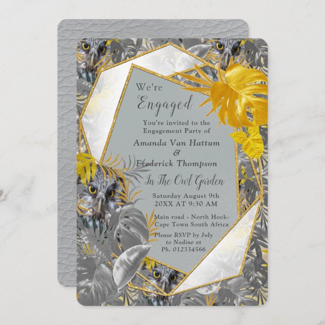 Fun Expressive in Yellow and Grey plant leaves Invitation (Front/Back)