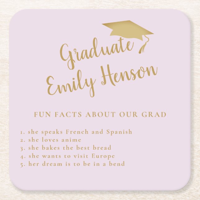 Fun Fact about Graduate Simple Graduation Party Square Paper Coaster (Front)